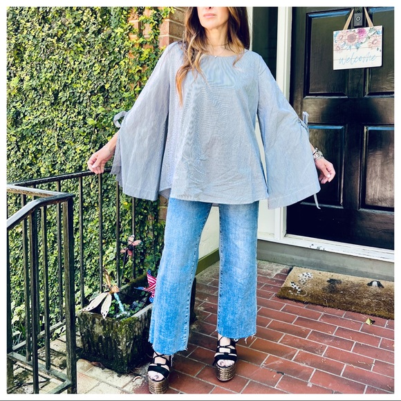 Most Fabulous Striped Bell tie Sleeves Tunic Top - Picture 4 of 10